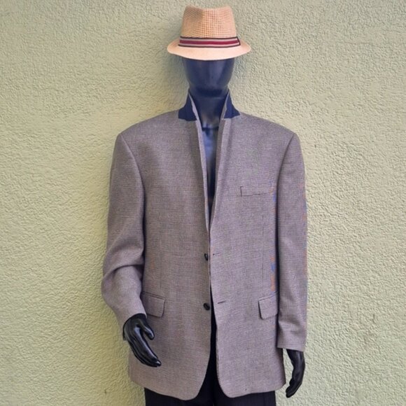 Andrew Fezza ( Macedonia) Men's Vintage Silver Gray Silk & Worsted Wool Blazer - Picture 1 of 17
